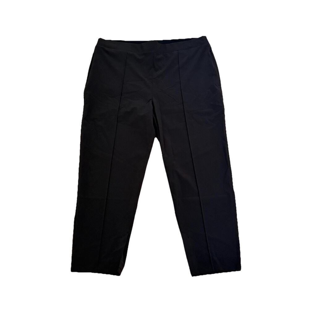 Chicos Black Front Seam Pants 3.5R 18 Zip Pockets Ankle Slits Lightweight Travel